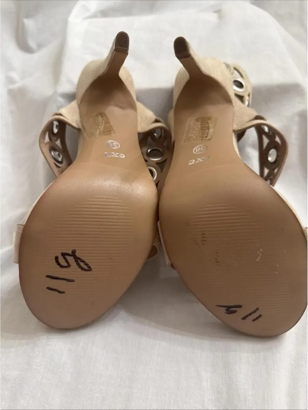 Exé Women’s Nude Beige High Heel Sandals – Real Leather – Size 38 (US 7.5)